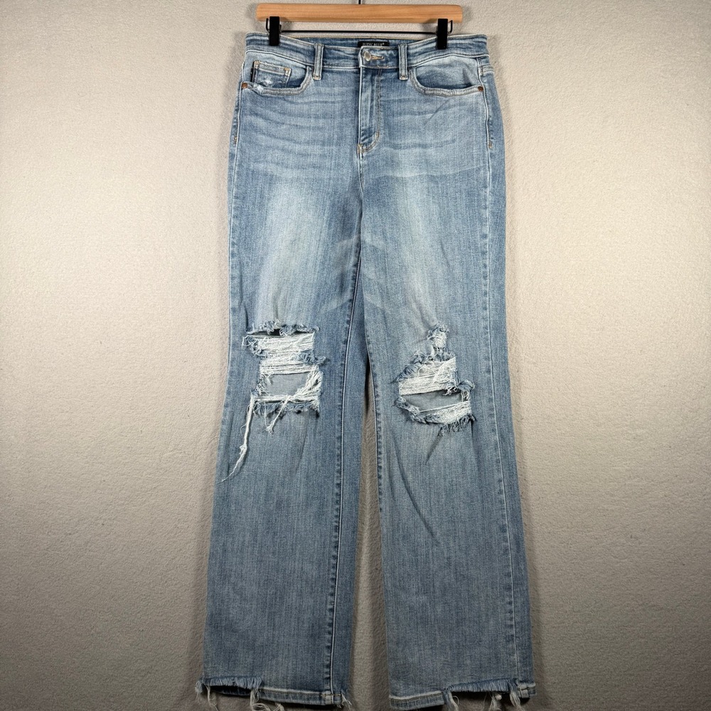 Judy Blue Straight Fit Distressed Light Wash Jeans JB82502LT Womens 11/30